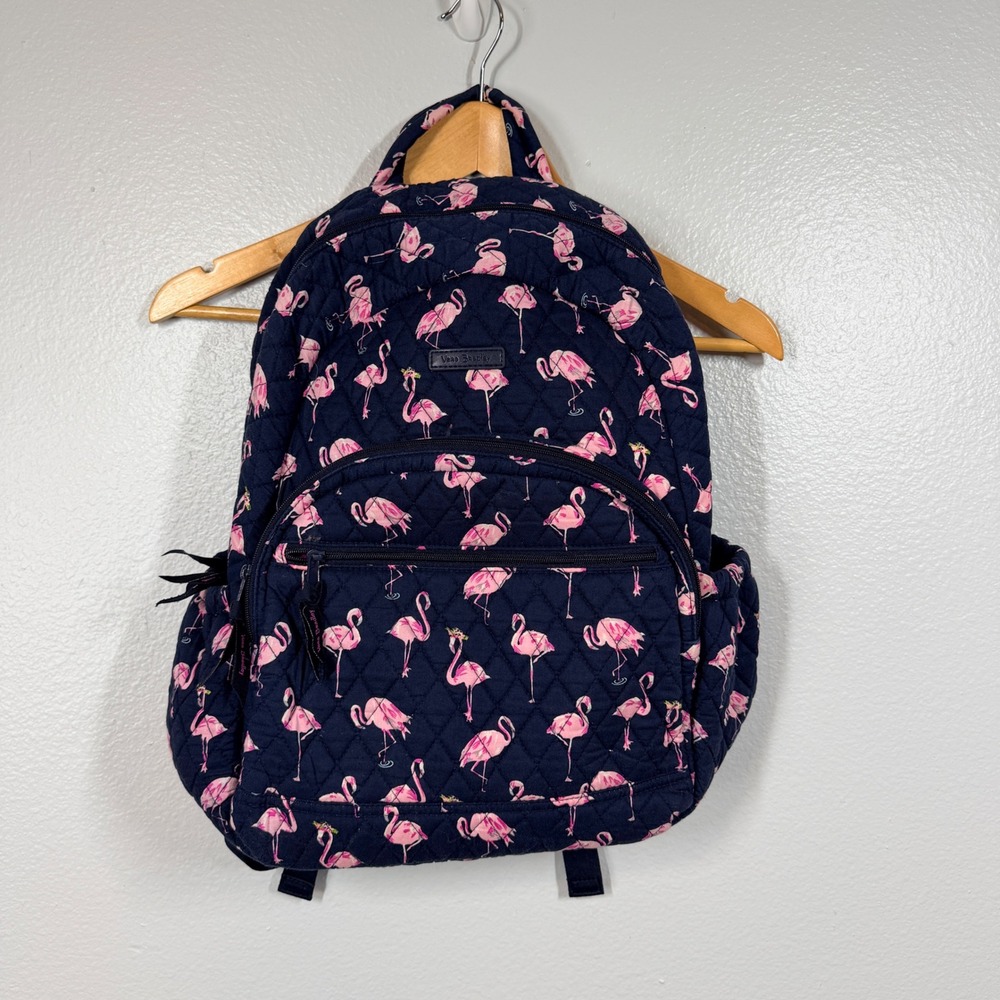 Vera Bradley Backpack Women's Navy Blue Flamingo Fiesta Pink Quilted Cotton